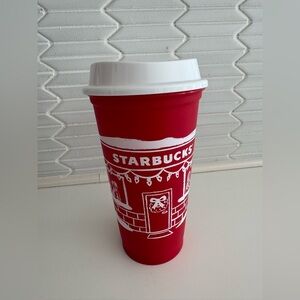 2025 Starbucks Red Cup - Festive Tumbler with White Storefront Design